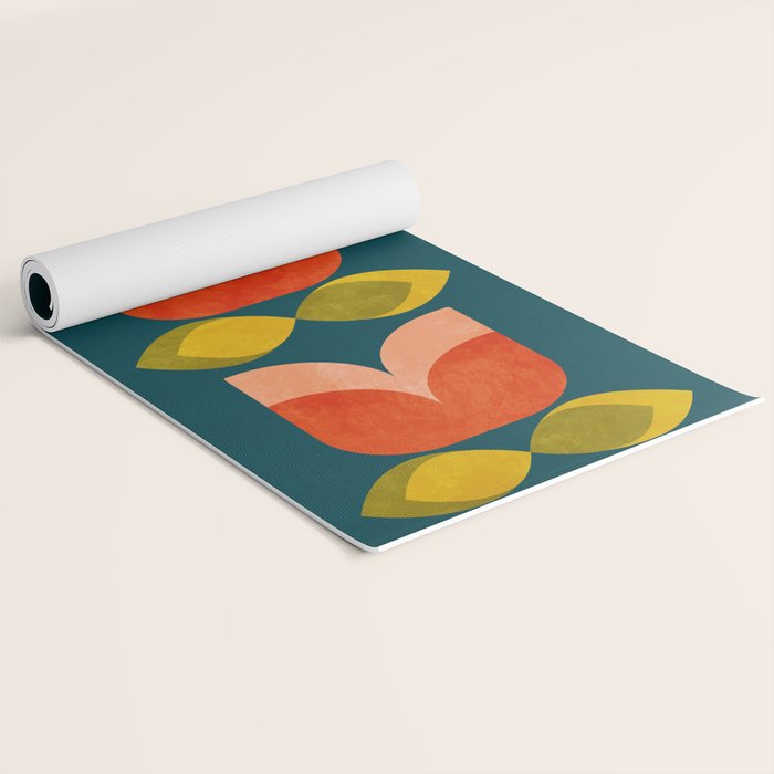 retro tulips teal Yoga Mat Gallery Image 2
