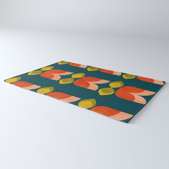 retro tulips teal Rug Gallery Image 3