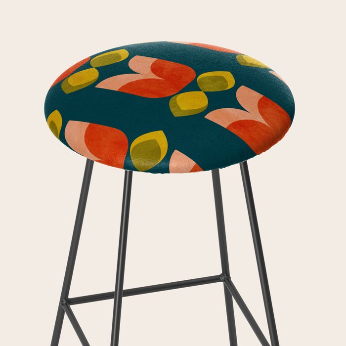 retro tulips teal Stool Gallery Image 2