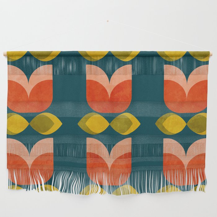 retro tulips teal Wall Hanging Gallery Image 1