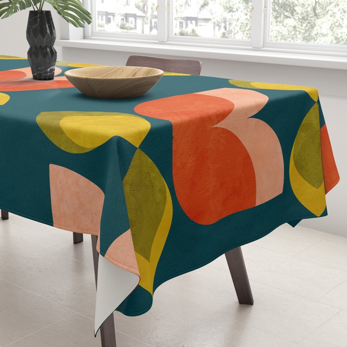 retro tulips teal Tablecloth Gallery Image 3