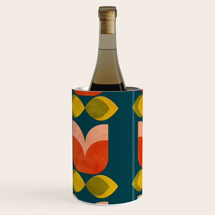 retro tulips teal Wine Chiller Gallery Image 2