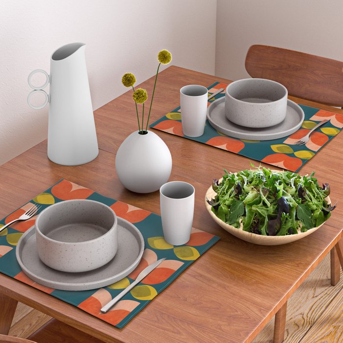 retro tulips teal Placemat Gallery Image 2