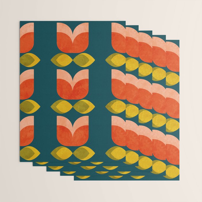retro tulips teal Wrapping Paper Gallery Image 3