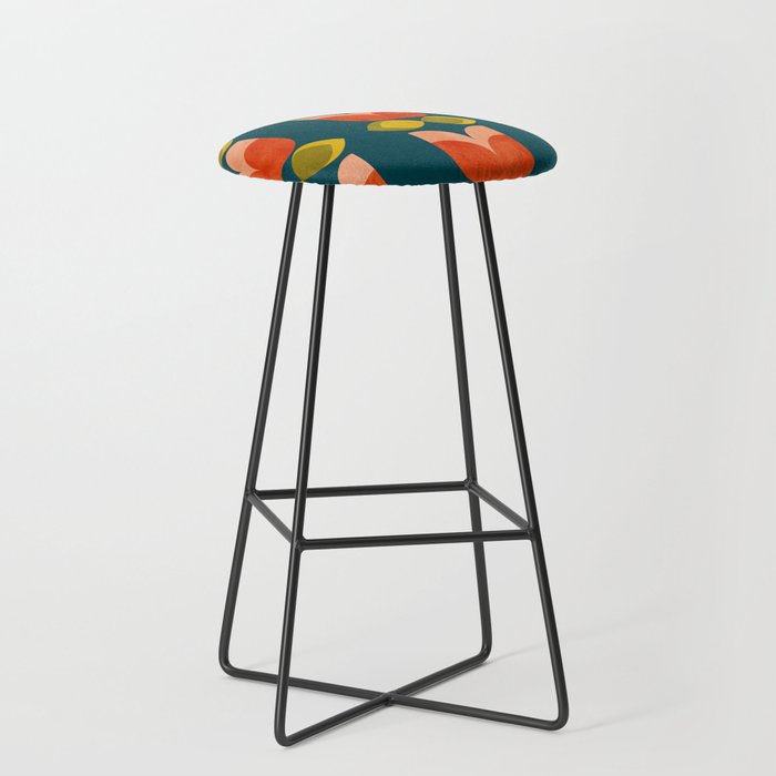 retro tulips teal Stool Gallery Image 1