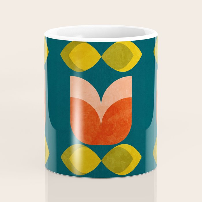 retro tulips teal Coffee Mug Gallery Image 4