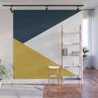Jag: Minimalist Angled Color Block in Light Mustard, Navy Blue, and White Wall Mural Gallery Image 1