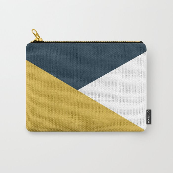Jag: Minimalist Angled Color Block in Light Mustard, Navy Blue, and White Carry All Pouch Gallery Image 1