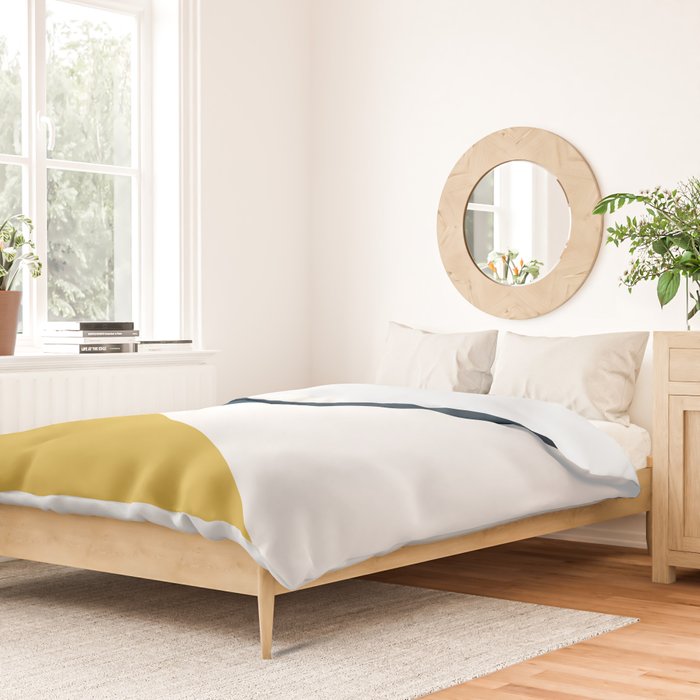 Jag: Minimalist Angled Color Block in Light Mustard, Navy Blue, and White Duvet Cover Gallery Image 2