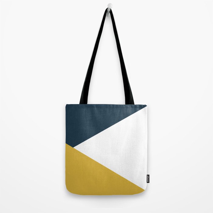 Jag: Minimalist Angled Color Block in Light Mustard, Navy Blue, and White Tote Bag Gallery Image 2