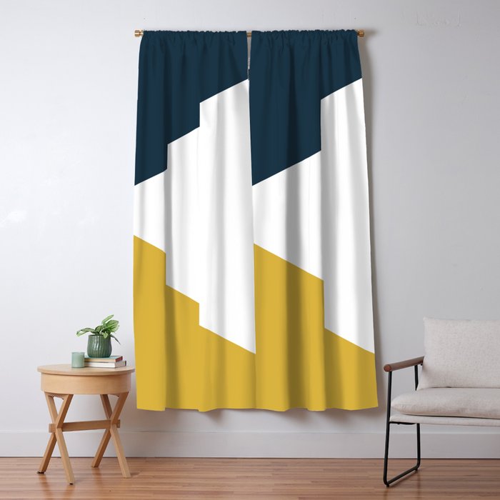 Jag: Minimalist Angled Color Block in Light Mustard, Navy Blue, and White Window Curtain Gallery Image 1
