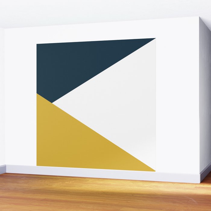 Jag: Minimalist Angled Color Block in Light Mustard, Navy Blue, and White Wall Mural Gallery Image 2