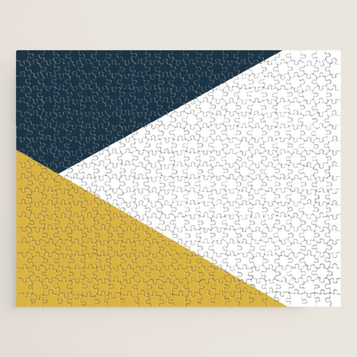 Jag: Minimalist Angled Color Block in Light Mustard, Navy Blue, and White Jigsaw Puzzle Gallery Image 1