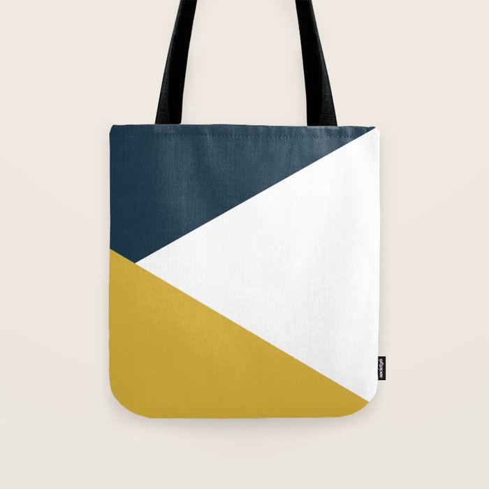 Jag: Minimalist Angled Color Block in Light Mustard, Navy Blue, and White Tote Bag Gallery Image 1