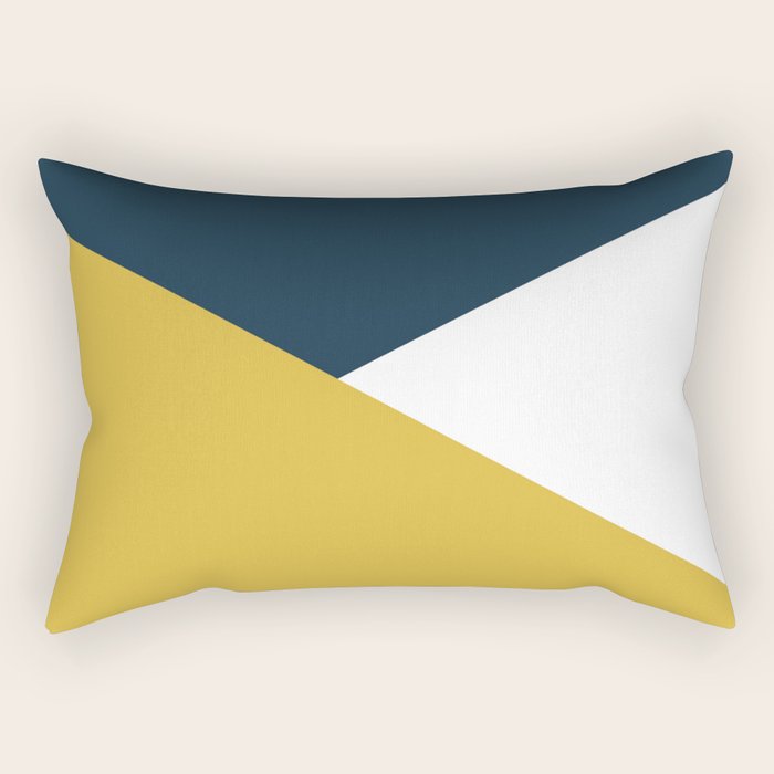 Jag: Minimalist Angled Color Block in Light Mustard, Navy Blue, and White Rectangular Pillow Gallery Image 1