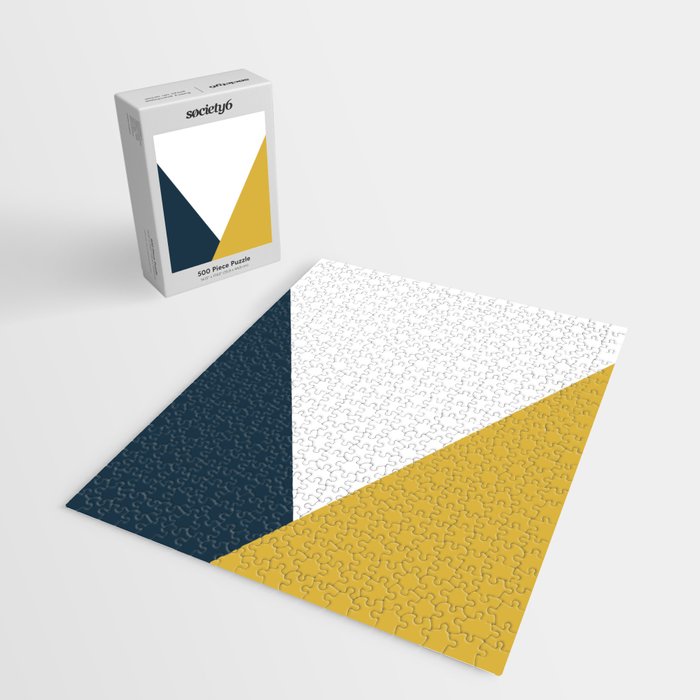 Jag: Minimalist Angled Color Block in Light Mustard, Navy Blue, and White Jigsaw Puzzle Gallery Image 2