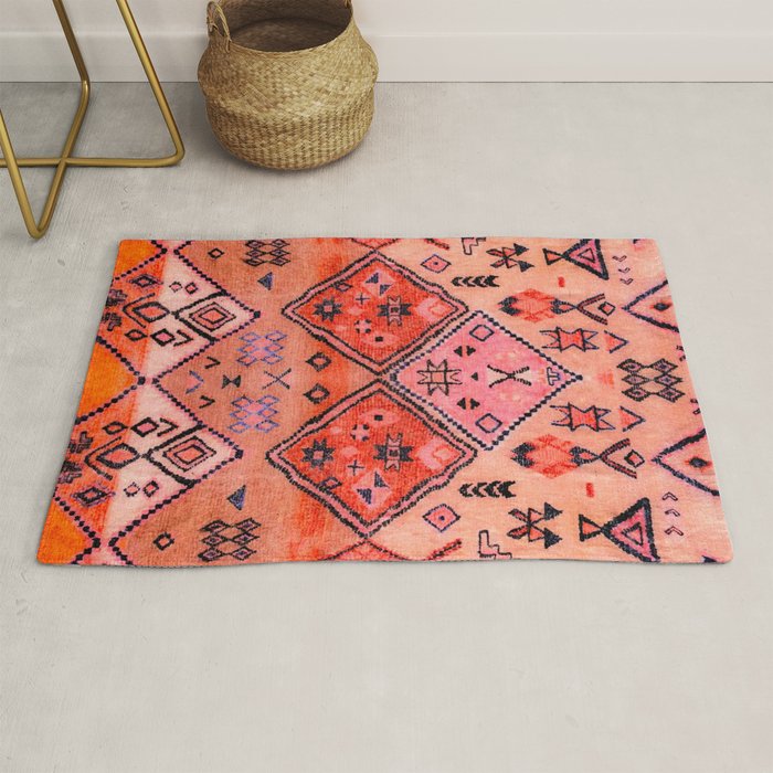 Bohemian Berber Orange Handmade Moroccan Fabric Texture Rug Gallery Image 1