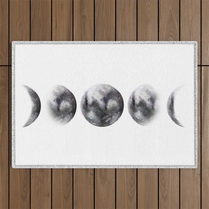 Moon phases watercolor painting Outdoor Rug Gallery Image 1