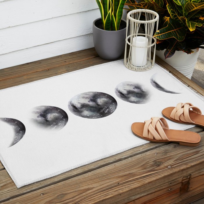 Moon phases watercolor painting Outdoor Rug Gallery Image 2