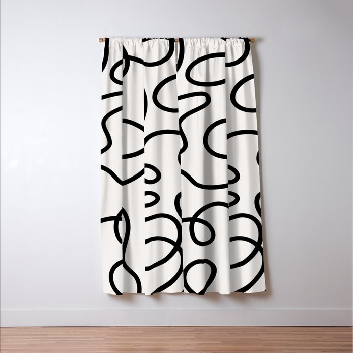 Mid Century Modern Print Black And White Abstract Wall Art Brush Strokes Lines Shapes Abstract Decor Window Curtain Gallery Image 3