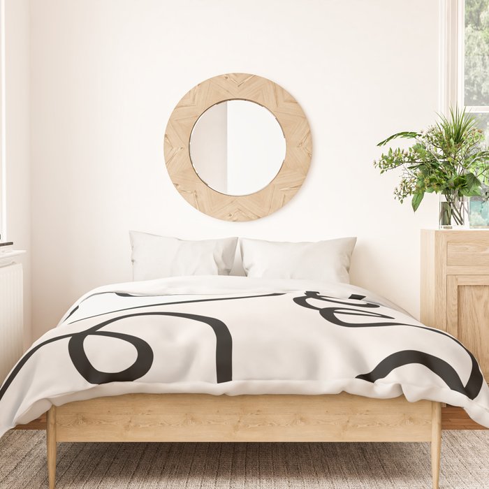Mid Century Modern Print Black And White Abstract Wall Art Brush Strokes Lines Shapes Abstract Decor Duvet Cover Gallery Image 3