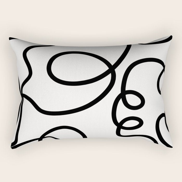 Mid Century Modern Print Black And White Abstract Wall Art Brush Strokes Lines Shapes Abstract Decor Rectangular Pillow Gallery Image 1