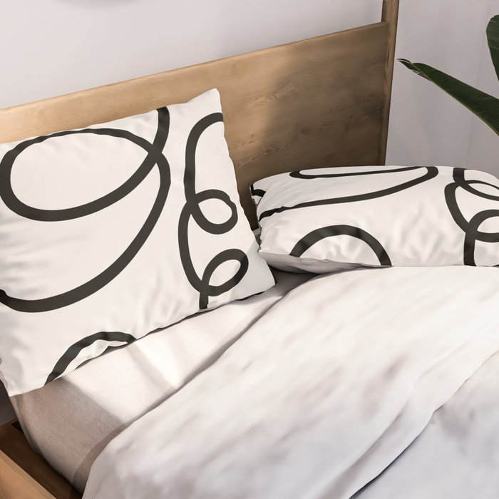 Mid Century Modern Print Black And White Abstract Wall Art Brush Strokes Lines Shapes Abstract Decor Pillow Sham Gallery Image 2