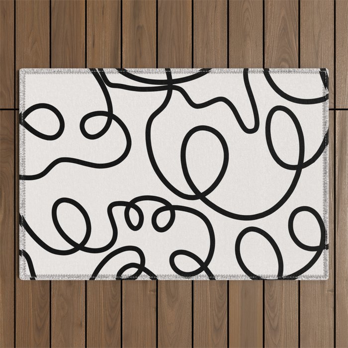 Mid Century Modern Print Black And White Abstract Wall Art Brush Strokes Lines Shapes Abstract Decor Outdoor Rug Gallery Image 1