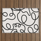 Mid Century Modern Print Black And White Abstract Wall Art Brush Strokes Lines Shapes Abstract Decor Outdoor Rug Gallery Image 1