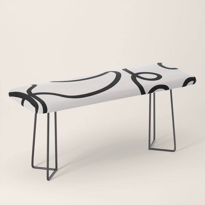 Mid Century Modern Print Black And White Abstract Wall Art Brush Strokes Lines Shapes Abstract Decor Bench Gallery Image 1