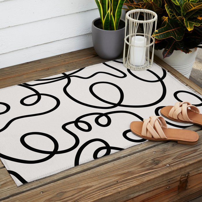 Mid Century Modern Print Black And White Abstract Wall Art Brush Strokes Lines Shapes Abstract Decor Outdoor Rug Gallery Image 2