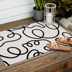 Mid Century Modern Print Black And White Abstract Wall Art Brush Strokes Lines Shapes Abstract Decor Outdoor Rug Gallery Image 2