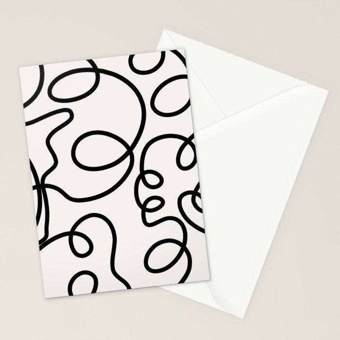 Mid Century Modern Print Black And White Abstract Wall Art Brush Strokes Lines Shapes Abstract Decor Stationery Card Gallery Image 2