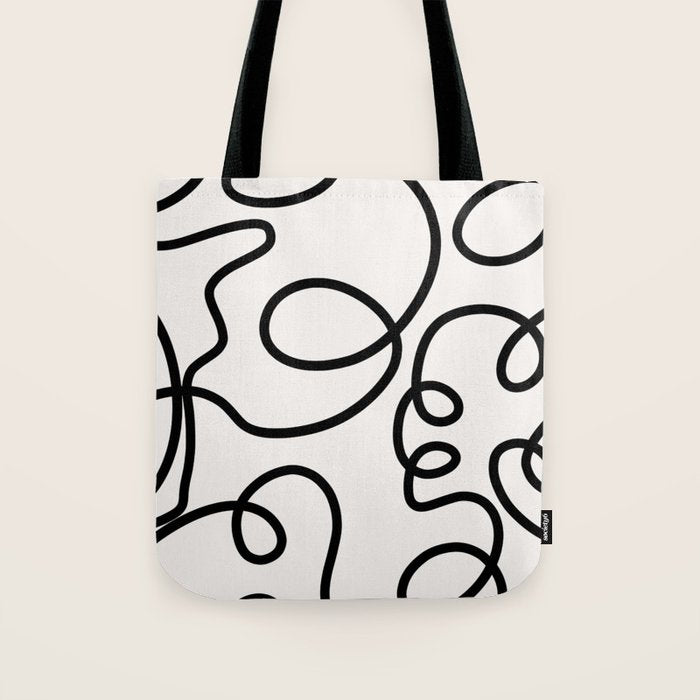 Mid Century Modern Print Black And White Abstract Wall Art Brush Strokes Lines Shapes Abstract Decor Tote Bag Gallery Image 1