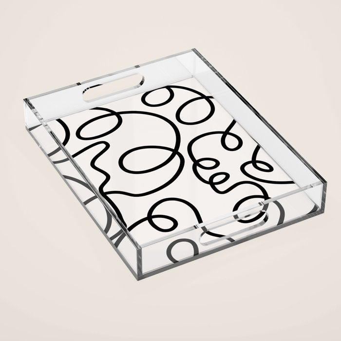 Mid Century Modern Print Black And White Abstract Wall Art Brush Strokes Lines Shapes Abstract Decor Acrylic Tray Gallery Image 1