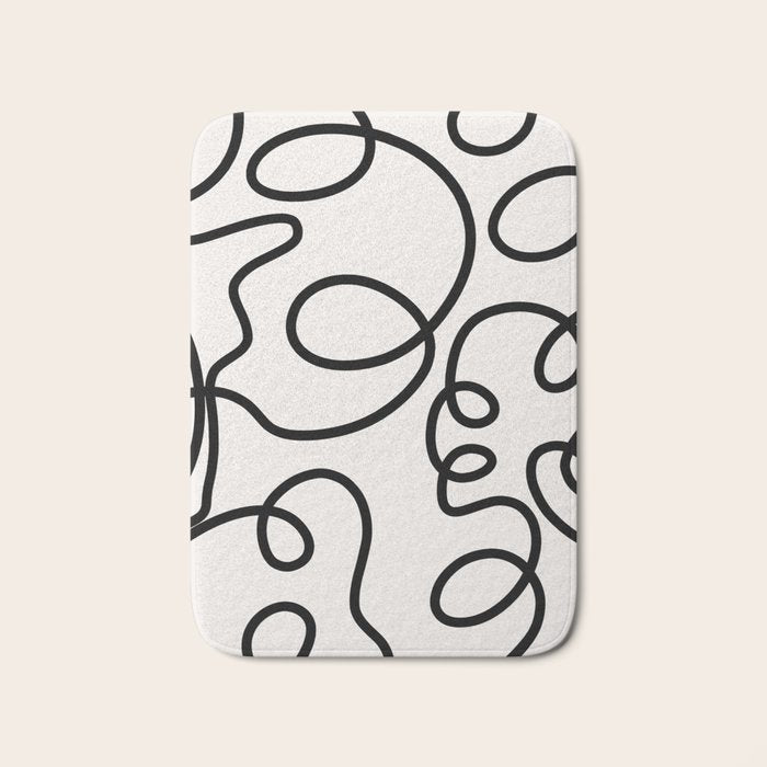 Mid Century Modern Print Black And White Abstract Wall Art Brush Strokes Lines Shapes Abstract Decor Bath Mat Gallery Image 1