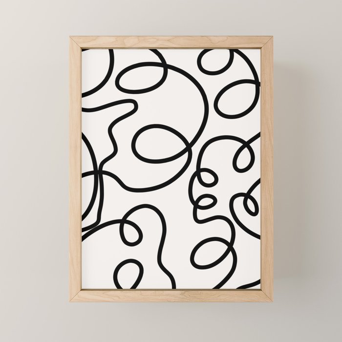 Mid Century Modern Print Black And White Abstract Wall Art Brush Strokes Lines Shapes Abstract Decor Mini Art Print Gallery Image 1