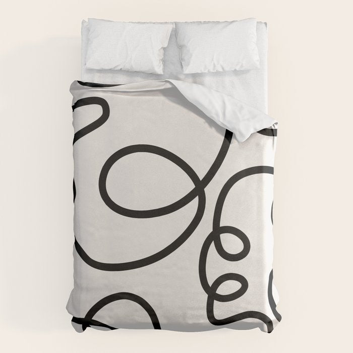 Mid Century Modern Print Black And White Abstract Wall Art Brush Strokes Lines Shapes Abstract Decor Duvet Cover Gallery Image 6