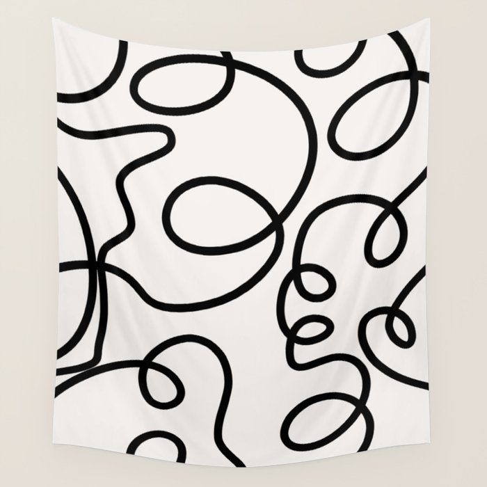 Mid Century Modern Print Black And White Abstract Wall Art Brush Strokes Lines Shapes Abstract Decor Wall Tapestry Gallery Image 4