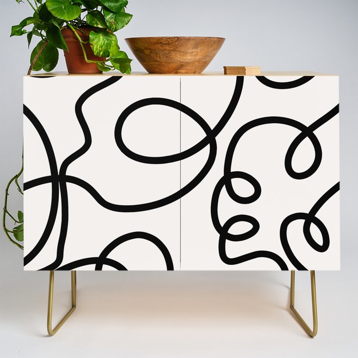 Mid Century Modern Print Black And White Abstract Wall Art Brush Strokes Lines Shapes Abstract Decor Credenza Gallery Image 1
