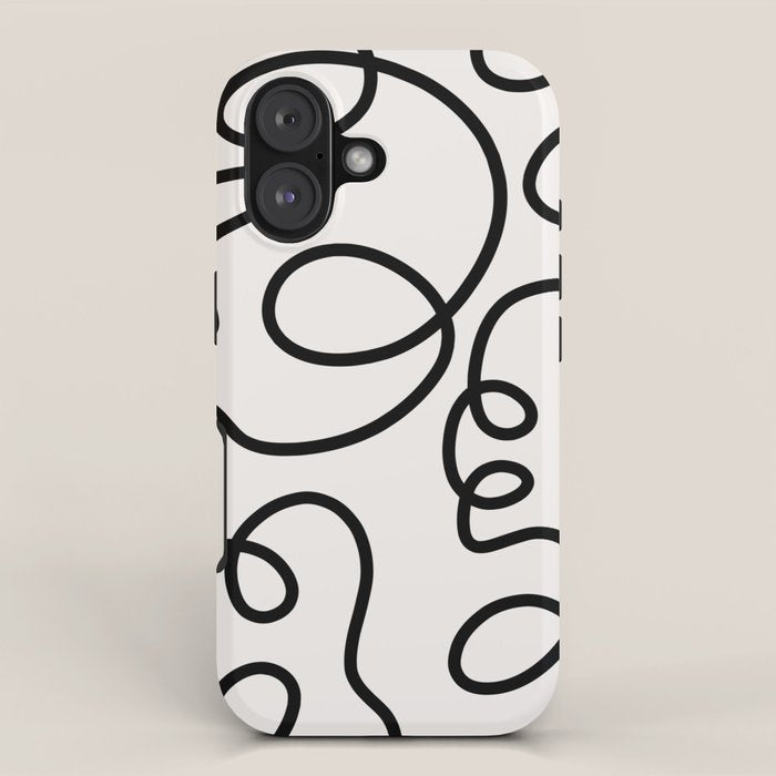 Mid Century Modern Print Black And White Abstract Wall Art Brush Strokes Lines Shapes Abstract Decor iPhone Case Gallery Image 1