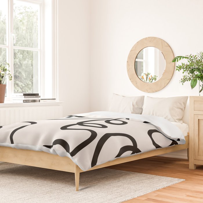 Mid Century Modern Print Black And White Abstract Wall Art Brush Strokes Lines Shapes Abstract Decor Duvet Cover Gallery Image 2