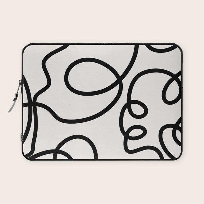 Mid Century Modern Print Black And White Abstract Wall Art Brush Strokes Lines Shapes Abstract Decor Laptop Sleeve Gallery Image 1