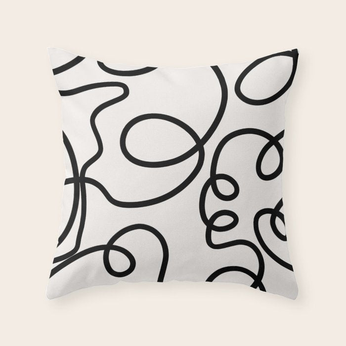 Mid Century Modern Print Black And White Abstract Wall Art Brush Strokes Lines Shapes Abstract Decor Throw Pillow Gallery Image 6