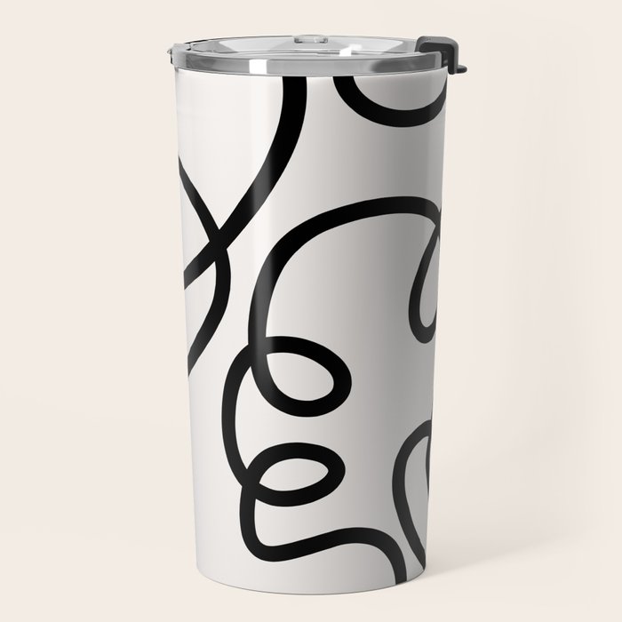 Mid Century Modern Print Black And White Abstract Wall Art Brush Strokes Lines Shapes Abstract Decor Travel Mug Gallery Image 2