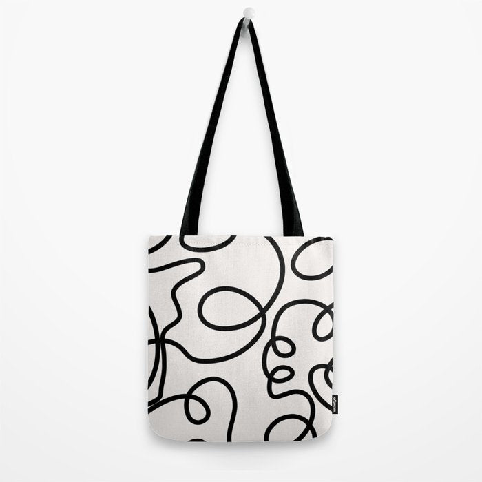 Mid Century Modern Print Black And White Abstract Wall Art Brush Strokes Lines Shapes Abstract Decor Tote Bag Gallery Image 2