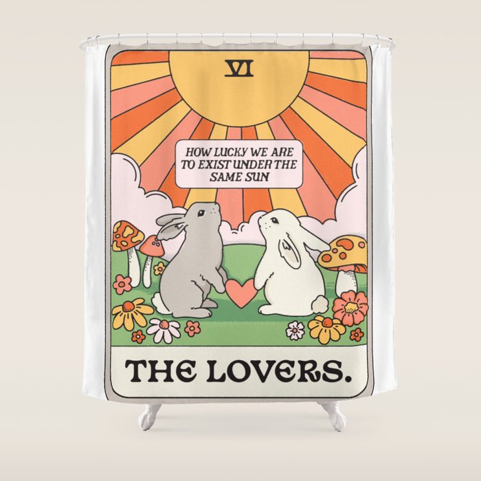 The Lovers Bunny Tarot Card Shower Curtain Gallery Image 1