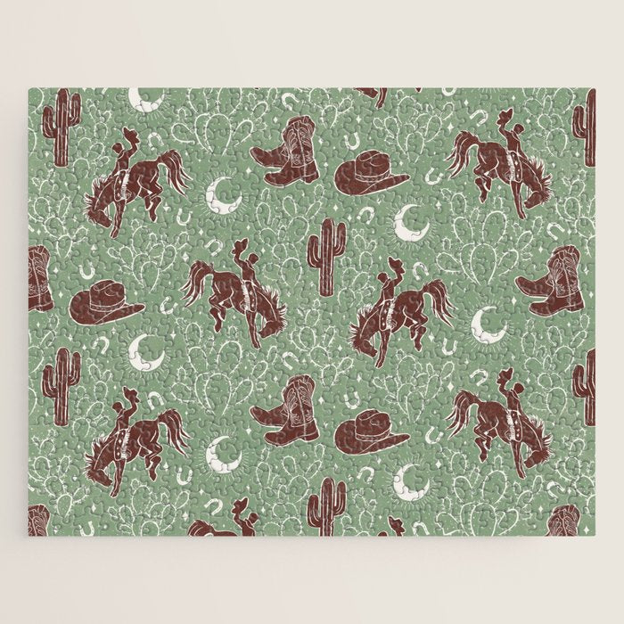 Cowboys and Cacti - sage Jigsaw Puzzle