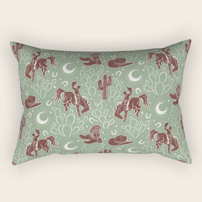Cowboys and Cacti - sage Rectangular Pillow