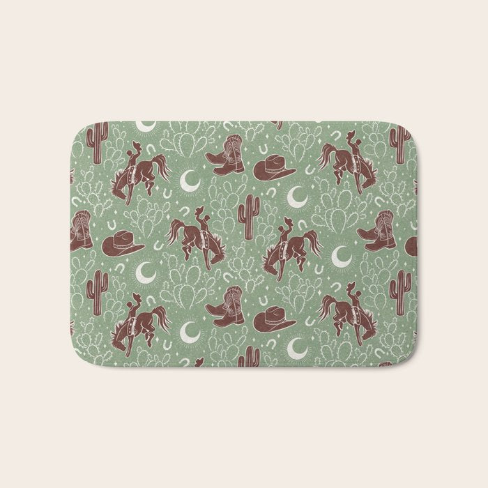 Cowboys and Cacti - sage Bath Mat Gallery Image 1